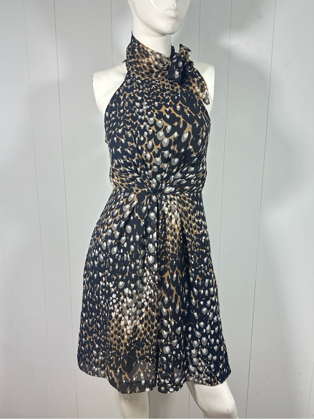 Trina Turk Black & Brown Size 0 Patterned 100% Silk Sleeveless Dress Women's